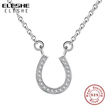ELESHE Argint 925 Reglabil Lanț Colier cu Cubic Zirconia Potcoavă Pandantiv Colier pentru Femei Moda Bijuterii