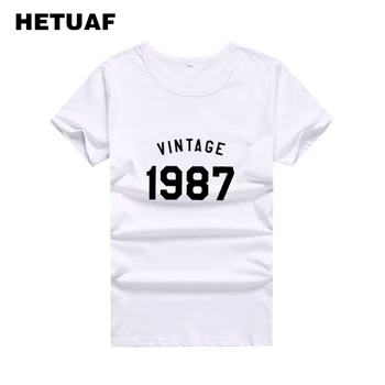 HETUAF Vintage 1987 Tricou Femei Topuri 2018 Vara Moda coreeană Tricouri Bumbac Femei Scrisoarea Imprimate Tricou Femme de Dimensiuni Mari