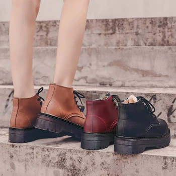 Glezna Cizme cu Toc mic pentru Femei Pantofi 2020 Platforma cu talpi Groase Casual Bărci pentru Martin Cizme de sex Feminin Scurta Dantela-up Papuceii de Dimensiuni Mari