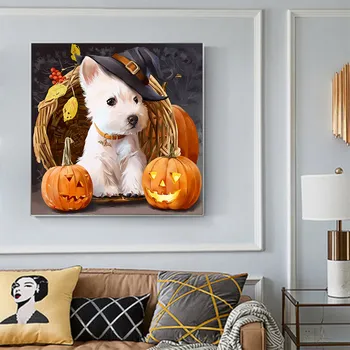 Animale de Desene animate Câini și Dovleci Diamant Pictura de Halloween Rotund Burghiu Plin de Nouveaute DIY Mozaic Broderie 5D Cross Stitch