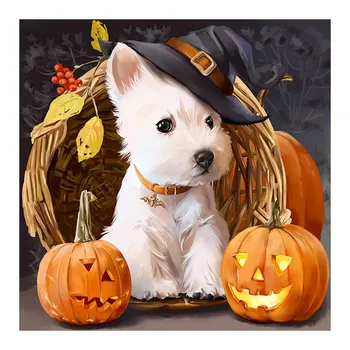 Animale de Desene animate Câini și Dovleci Diamant Pictura de Halloween Rotund Burghiu Plin de Nouveaute DIY Mozaic Broderie 5D Cross Stitch