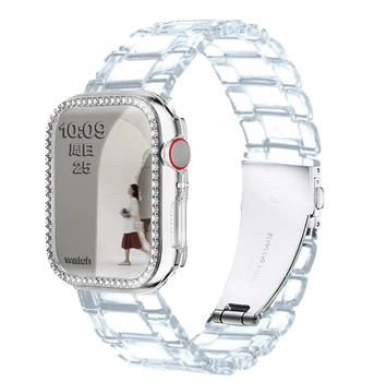 NOI Rășină Transparentă Curea+Diamond Caz Pentru Apple Watch Band 40mm 44mm Bratara pentru Apple Watch 38mm 42mm serie SE 6 5 4 3 2 1