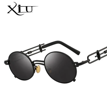 XIU Steampunk Bărbați ochelari de Soare pentru Femei Brand Designer Retro de Metal Rotund Ochelari de vedere Ochelari de Soare Vintage Nuante Oculos UV400