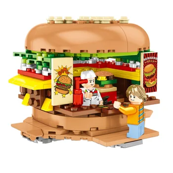 Mini City Street Store Bloc situat 3D DIY Burger cola Băutură cu Gheață crema de cartofi prajiti Magazin Clădire din Cărămidă Jucărie Pentru Copii