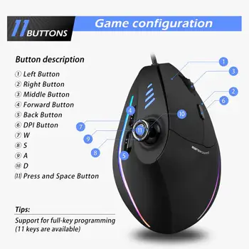 C-18 Verticale Mouse de Gaming 11 Butoane 10000 DPI Reglabil Programabile, USB Cablu RGB Mouse Optic Ergonomic Gamer Soareci