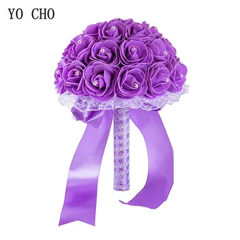 YO CHO Mireasa Buchet de Nunta Artificiale PE Floare Trandafir Fals Perla Buchet Albastru de Onoare Căsătorie Consumabile Nunta Decoratiuni