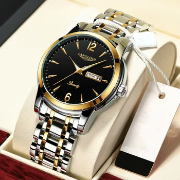 LANGLISHI 2020 Luxury Mens Ceasuri Luminos Otel Inoxidabil rezistent la apă Ceas Cuarț Bărbați Calendar de Afaceri Ceas de mână