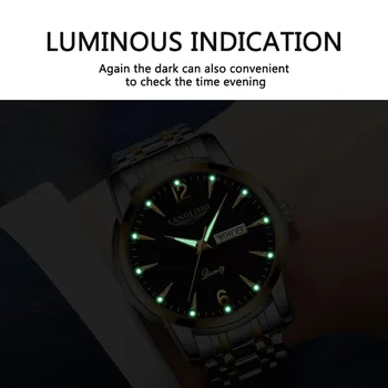 LANGLISHI 2020 Luxury Mens Ceasuri Luminos Otel Inoxidabil rezistent la apă Ceas Cuarț Bărbați Calendar de Afaceri Ceas de mână