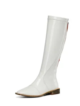 MoonMeek 2020 Nou hot-vânzare de înaltă calitate genunchi ridicat cizme cu toc mic rotund toe simplu doamnelor pantofi de piele de brevet de iarnă cizme pentru femei
