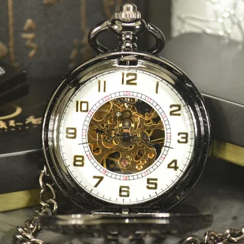 TIEDAN Vintage Negru Clasic Ceasuri de Epocă Inox Negru Barbati Mână de Lichidare Mecanice Ceas de Buzunar Steampunk Femei Cadou