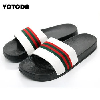 Brand De Moda Pentru Bărbați Papuci De Plajă De Vară Sandale Plate Cu Dungi Panglică Slide-Uri Non Alunecare În Aer Liber Pantofi Casual Unisex Acasă Flip Flops