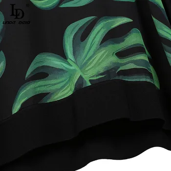 LD LINDA DELLA Designer de Moda Toamna Negru Tricotat Topuri Femeile Frunză Verde de Imprimare Doamnelor Elegante Pulover de Lână Pulovere