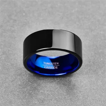 Nouă Bărbați Clasic Inel Bijuterii 10mm Latime Lustruit Negru Albastru Tungsten Inel de Oțel pentru Bărbați Bijuterii Inel de Nunta