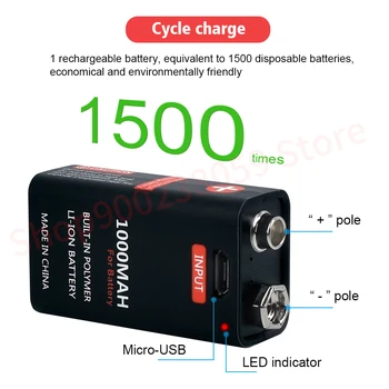 1000mAh micro USB 9 Volți baterie li-ion Reîncărcabilă Baterie 6F22 9V Li Litiu-ion Baterie pentru Elicopter RC Model de Microfon de Jucărie