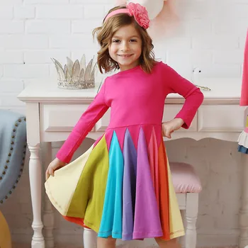 2020 Nou Fata Rochie de Bumbac Copii Haine cu Maneca Lunga Fete Rochii Rainbow Spring Vestidos de unicornio para ni-o Rochie de Fată