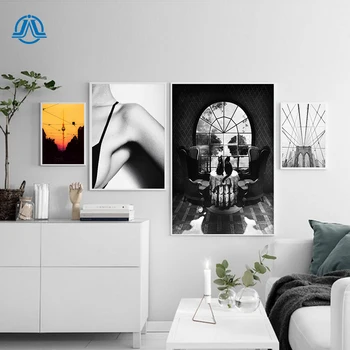 Stil Retro, Negru Și Alb Pod Postere Si Printuri Peisaj Perete Fotografie Apus De Soare De Artă Panza Pictura Poze Decor Acasă