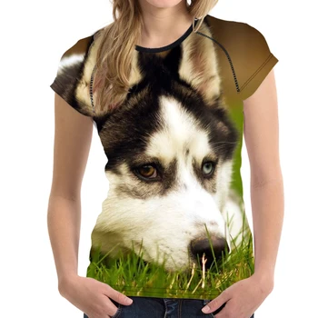 FORUDESIGNS 3D Elastic de Bază Femei T Shirt Câine Husky de Imprimare de sex Feminin Maneci Scurte Topuri Tricou Elegant Culturism O Gât T-shirt