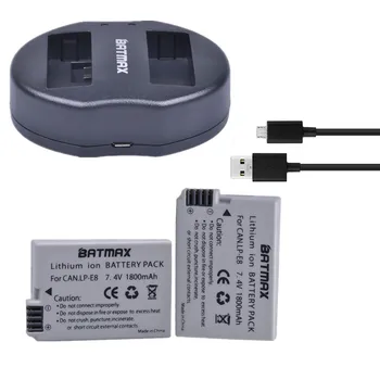 Batmax 2 buc LP-E8 LPE8 LP E8 aparat de Fotografiat Baterie+Dual USB Incarcator pentru Canon EOS 550D 600D 650D 700D T3i Rebel T2i T4i Kiss X4 X6i