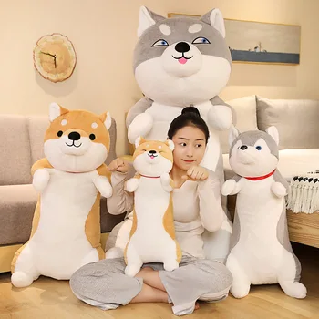 În picioare Plus de Câine Husky Fuzzy Huggable Gri Maro Câine Animal Umplute Complet Papusa 60-100cm pentru Copii