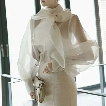 2021 Limitate S-Au Grabit Blusa Bluza Coreean Elegant În Stil European Bubble Felinar Mâneci Perspectivă Organza Cămașă De Ceremonie...