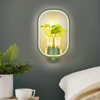 18W Verde Nordică Planta Lampa de Perete cu Telecomanda Estompat LED de Interior, de Perete de Lumină pentru Noptiera Hol, Coridor, Scari de Iluminat
