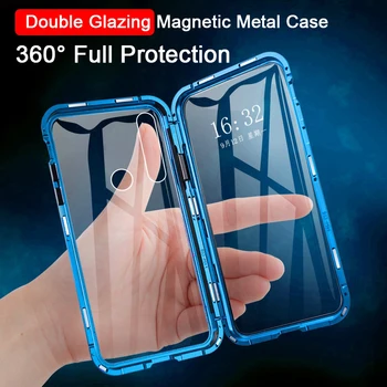 Metal Magnetic Dublu Partea de Sticlă de Caz Pentru Huawei Honor Nota 10, 20 Lite Vizualiza 20 P20 P30 Pro 8X 9X Nova 5 5i 4 4E 3i Juca 3 Acopere