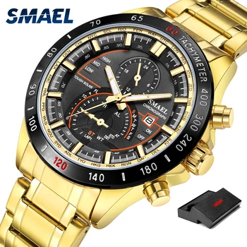 SMAEL Barbati Ceas de Lux, oameni de Afaceri Ceasuri Sport Barbati Brand de Top rezistent la apa de Aur din Oțel SL-9062 Cuarț Ceas pentru Bărbați Relogio Masculino