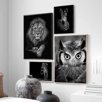Alb Negru Leu, Zebra, Leopard, Elefant Arta De Perete Panza Pictura Nordică Postere Si Printuri Poze De Perete Pentru Living Decorul Camerei