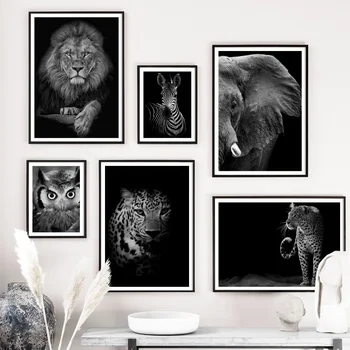 Alb Negru Leu, Zebra, Leopard, Elefant Arta De Perete Panza Pictura Nordică Postere Si Printuri Poze De Perete Pentru Living Decorul Camerei