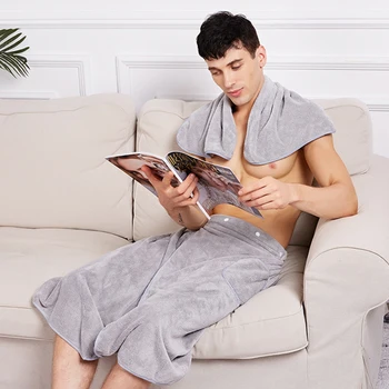 Microfibra Sexy Pijamale Somn Fundul Bărbați Îmbrăcăminte De Noapte, Halat De Baie Culottes Cu Un Prosop Moale, Halat De Homewear Side Split Pantaloni Scurti