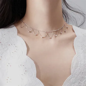 OBEAR Simplu Charm Placat cu Argint Tassel Colier Scurt Pentru Femei Clavicula Lanț Collares Cravată