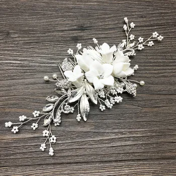 Uimitoare Florale Diadema De Mireasa Argint Pieptene Parul Bucată Perle Femei Bal De Păr Bijuterii Accesorii De Nunta