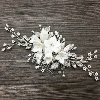 Uimitoare Florale Diadema De Mireasa Argint Pieptene Parul Bucată Perle Femei Bal De Păr Bijuterii Accesorii De Nunta