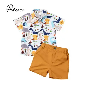 2 buc Copilul de Vară 2019 Copil Baieti Haine de Desene animate Imprimate T-shirt de Sus+Solid pantaloni Scurti Baieti Haine Copii Imbracaminte Pentru Baieti Seturi