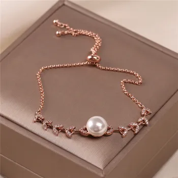 Moda clasic Cubic Zirconiu, Imitație de Perle de Aur a Crescut Brățară pentru Femei de Lux de Înaltă Calitate Brățară Manșetă Nou Cadouri Bijuterii