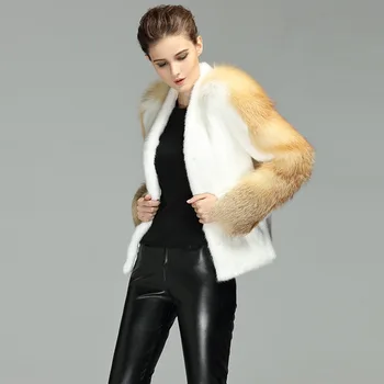 2017 hot nou naturala NURCA blană vesta lunga real blană de nurcă gilet cu firefox maneca de iarnă de înaltă calitate femei haină de blană de NURCĂ