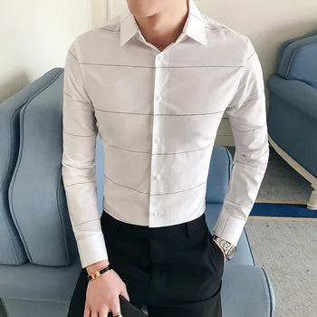 2018 Nou brand de moda de Oameni de afaceri cu mâneci lungi tricou de calitate Slim camisa sociale T stripe formale casual cămașă Bărbați de mari dimensiuni