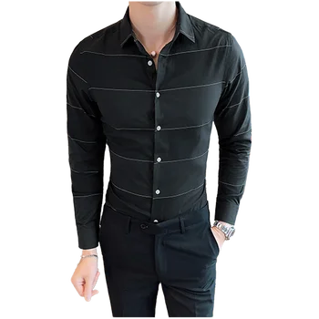 2018 Nou brand de moda de Oameni de afaceri cu mâneci lungi tricou de calitate Slim camisa sociale T stripe formale casual cămașă Bărbați de mari dimensiuni