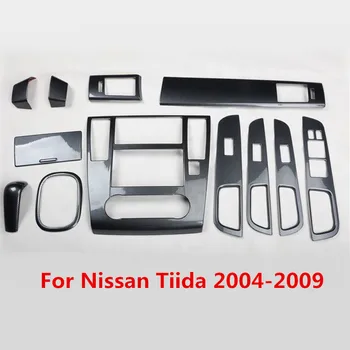 Fibra de Carbon Tipărite Interior Semifabricate de Control al geamurilor electrice Consola centrala Capac Panou de Viteze Autocolant pentru Nissan Tiida 2004-2009