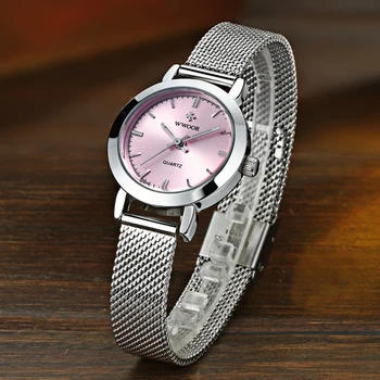 WWOOR Brand de Lux rochie Roz Cuarț Femei Ceas de ceas mic de Moda Casual, ceas rezistent la apa centura de Plasă femei ceas розовый кварц