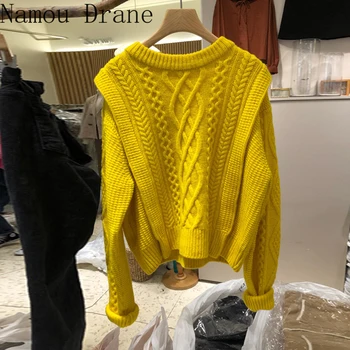 2020 Iarna Nou Stil coreean Leneș Vrac Carouri Pulover Tricotat Bluza Romb de Moda Chic Top coreean pulover
