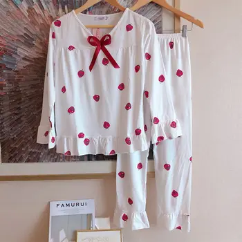 En-Gros De 2 Buc Fete Sleepwear Set De Cămașă De Noapte, Pijamale Femei Toamna Mătase Arc Drăguț Desene Animate O De Gât Femei, Plus Dimensiune Sleepwear 2019