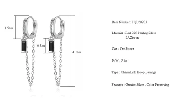 Fanqieliu Fermecător Lanțuri de Cristal Negru Farmece Cercuri Masiv Sterling 925 Cercei din Argint Pentru Femei de Lux Hoop Cercei FQL20283