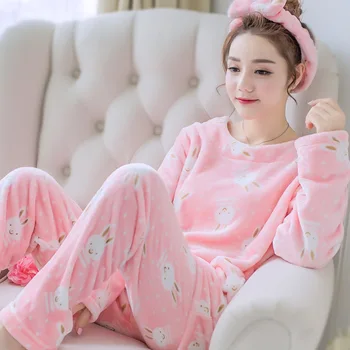 Femeile Rafinate Drăguț Roz Desene Animate De Iarna Sleepwear Set De Pijama Ține De Cald Pijamale Costum De Pijamale Confortabile, Casual Moale Homewear