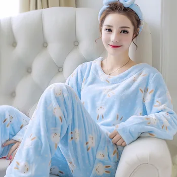 Femeile Rafinate Drăguț Roz Desene Animate De Iarna Sleepwear Set De Pijama Ține De Cald Pijamale Costum De Pijamale Confortabile, Casual Moale Homewear