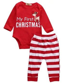 Xmas Îmbrăcăminte pentru Copii 2 buc bebe Primul Meu Crăciun Romper +Stripe Pantaloni Costume de Haine