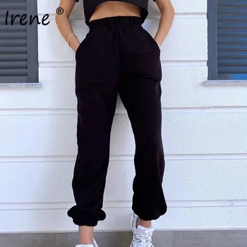 Irene Femei Negru Pantaloni Sport 2020 Toamna Iarna Moda Coreeană Înaltă Talie Pantaloni De Trening Largi Casual Jogger Streetwear Pantaloni