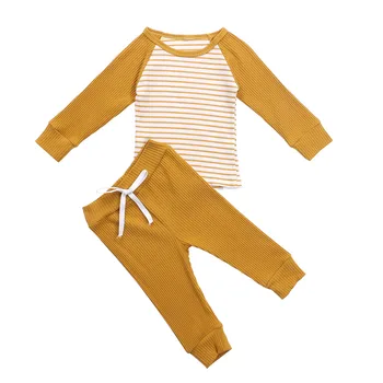 Copil Haine Băiat 2020 Dungi Tur-Gât Lung Mâneci T-Shirt + Culoare Solidă Talie Elastic Pantaloni Costume de Dimensiune 1-5A