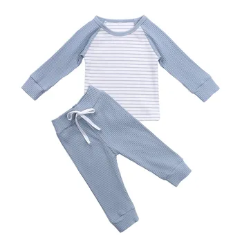 Copil Haine Băiat 2020 Dungi Tur-Gât Lung Mâneci T-Shirt + Culoare Solidă Talie Elastic Pantaloni Costume de Dimensiune 1-5A