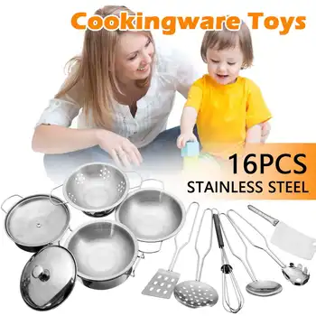 16pcs/Set din Oțel Inoxidabil Copii Casa de Bucătărie Jucarii de Gatit Vase Vase de Copii Pan Pretinde Juca Bucătărie Playset
